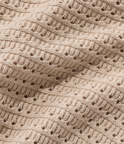 L.L.Bean Women's Sunwashed Openwork Sweater, Short-Sleeve Henley Deep Lake