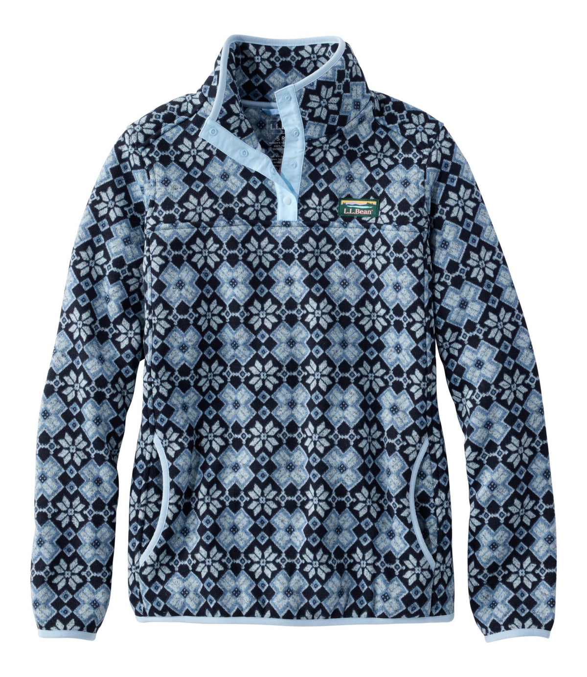 L.L.Bean Women's L.L.Bean Sweater Fleece Pullover, Print Classic Navy Vintage Snowflake