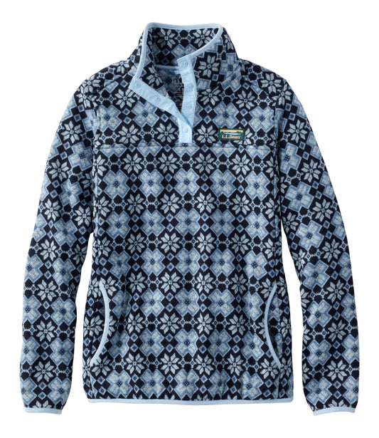 L.L.Bean Women's L.L.Bean Sweater Fleece Pullover, Print Classic Navy Vintage Snowflake