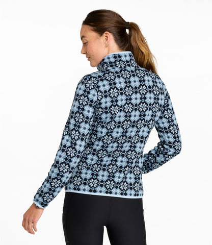 L.L.Bean Women's L.L.Bean Sweater Fleece Pullover, Print Classic Navy Vintage Snowflake