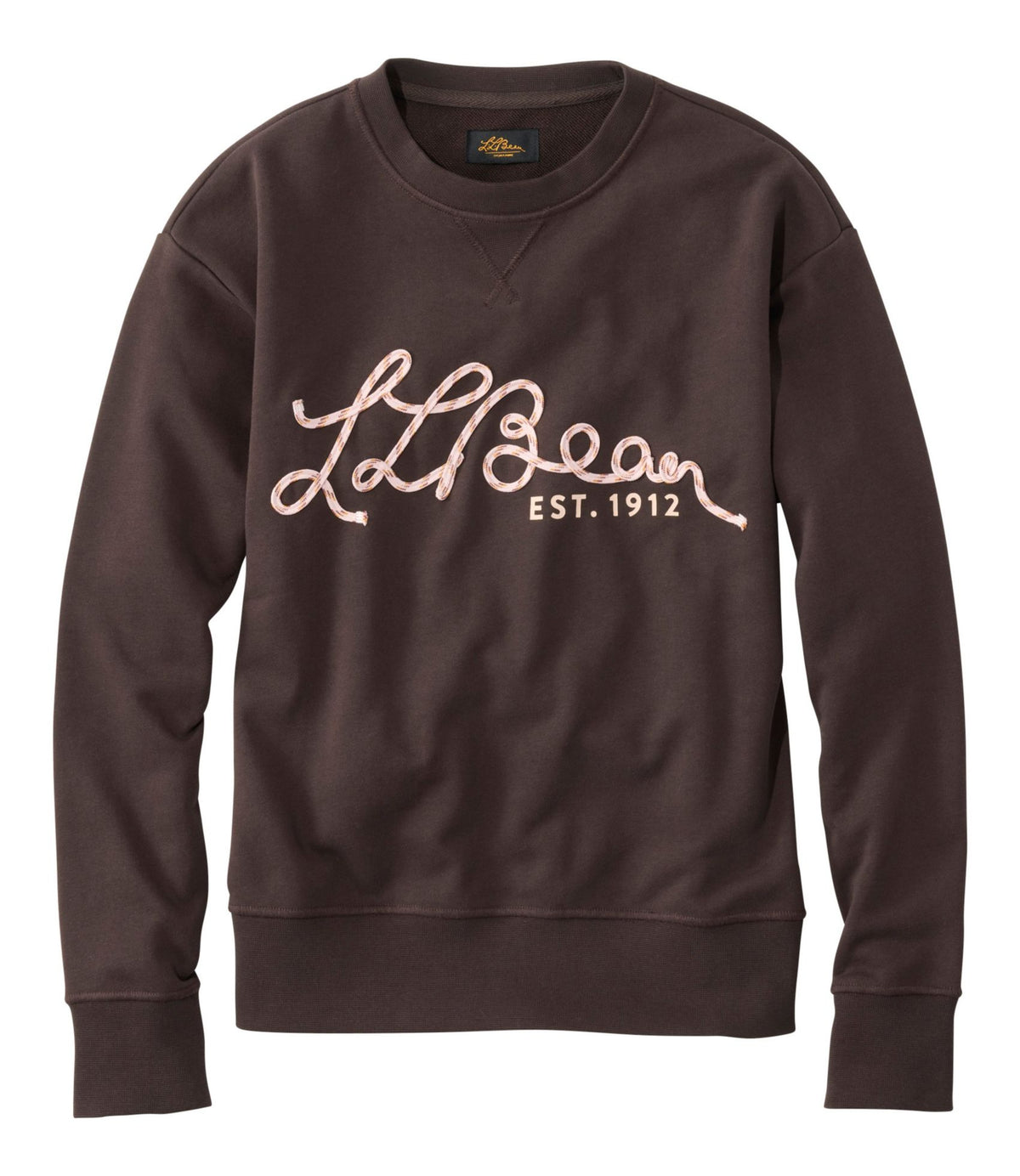 L.L.Bean Women's Signature Camp Sweatshirt, Crewneck Deepest Brown Logo