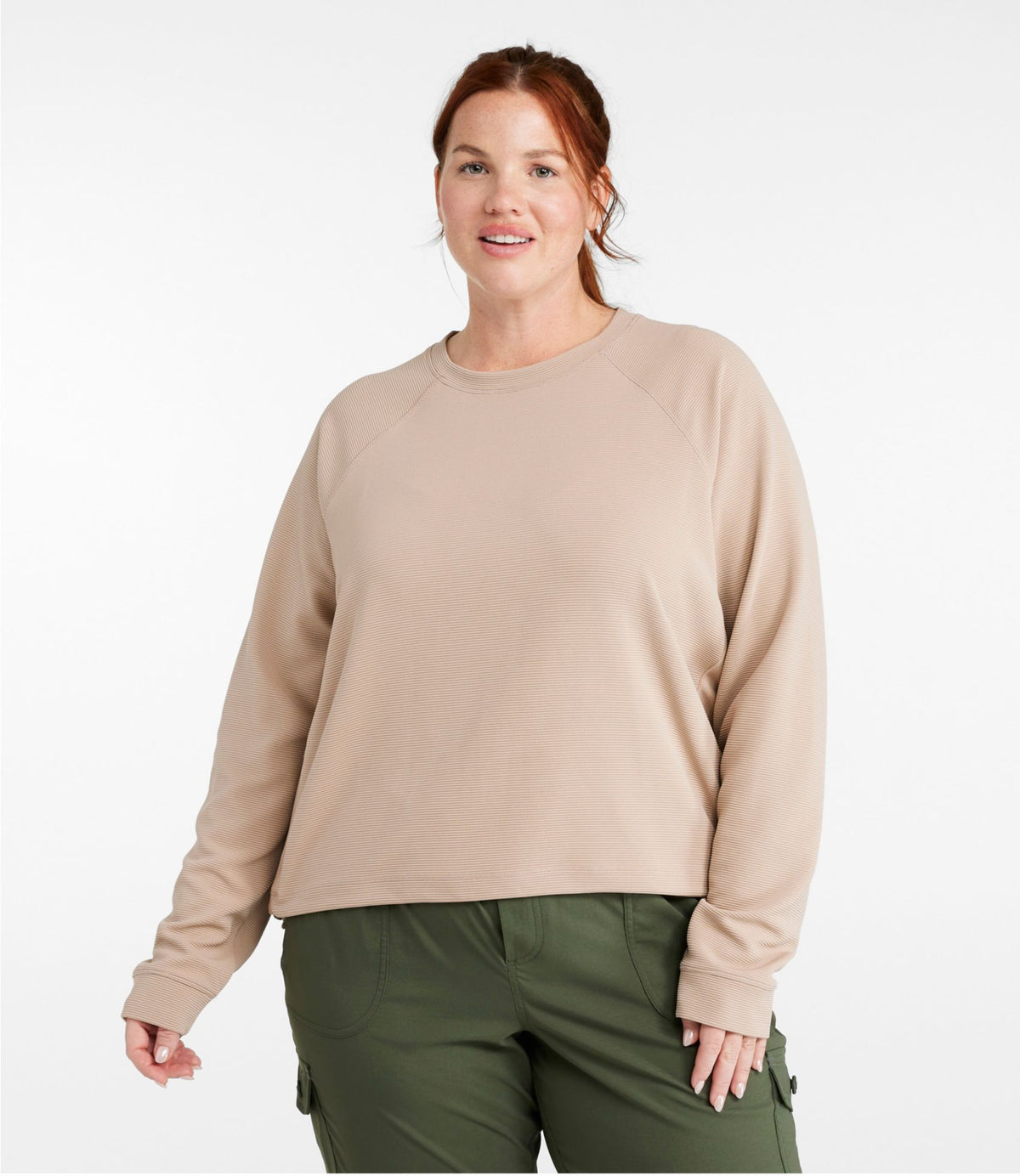 L.L.Bean Women's VentureStretch Ottoman-Rib Pullover, Cropped Deep Rosewood
