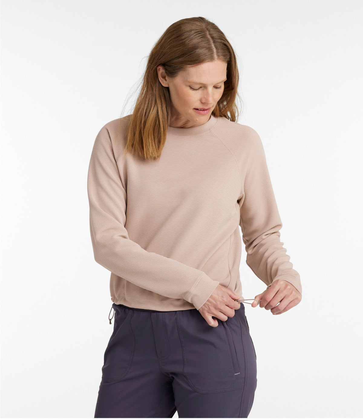 L.L.Bean Women's VentureStretch Ottoman-Rib Pullover, Cropped Deep Rosewood