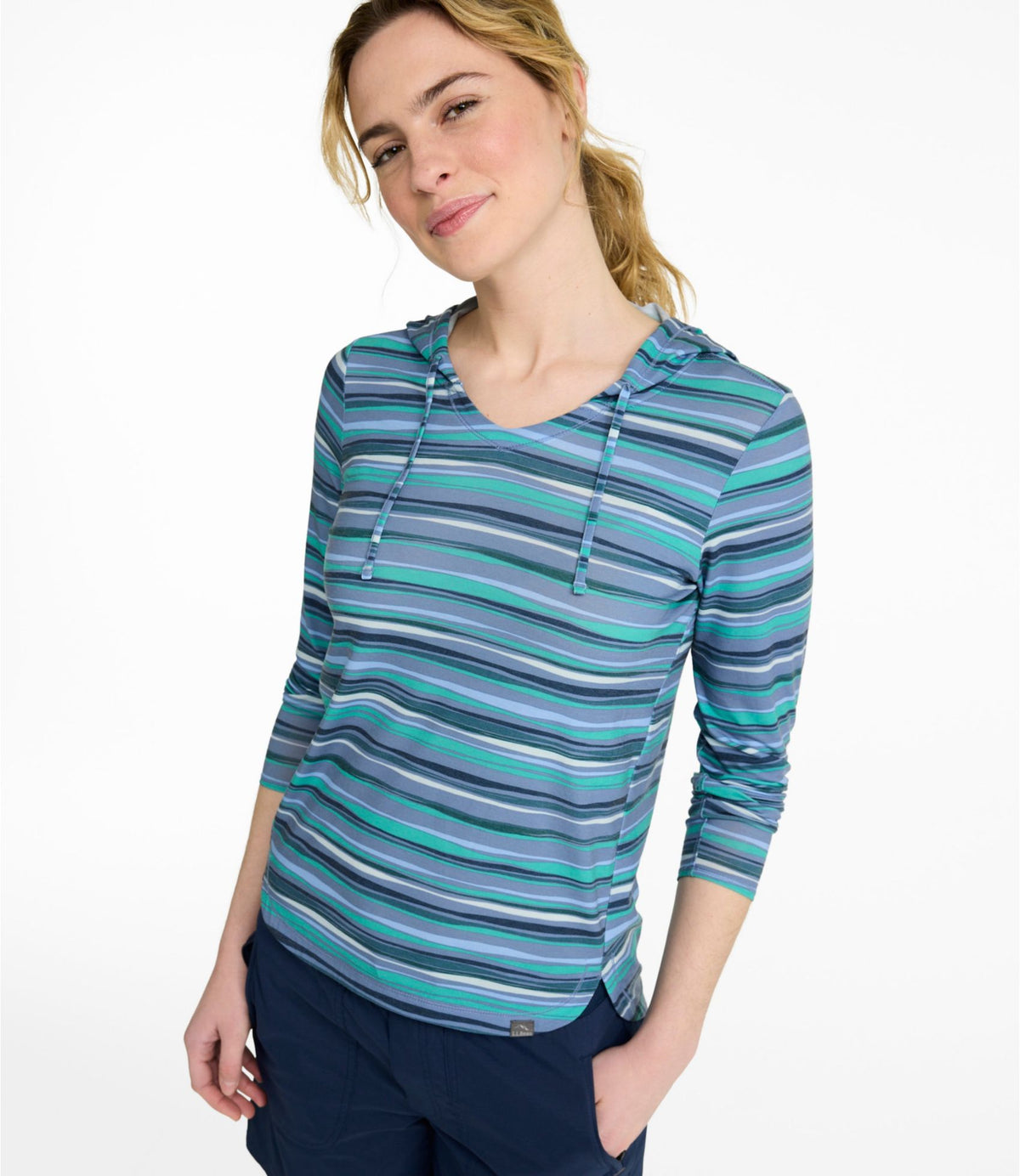 L.L.Bean Women's Everyday SunSmart® Hoodie, Long-Sleeve Stripe Antique Lilac Retro Stripe