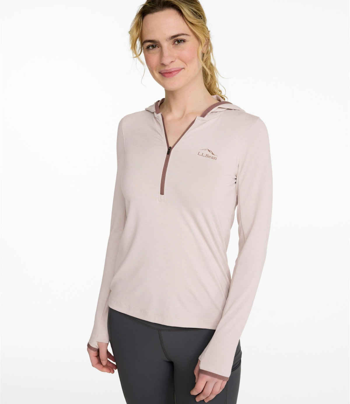L.L.Bean Women's SunSmart Coolpro Half Zip Hoodie Reef Coral