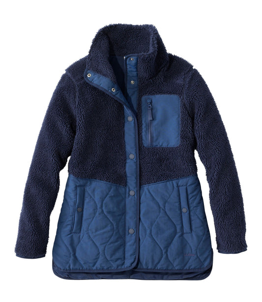 L.L.Bean Women's Bean's Mixed Media Sherpa Fleece Jacket Classic Navy