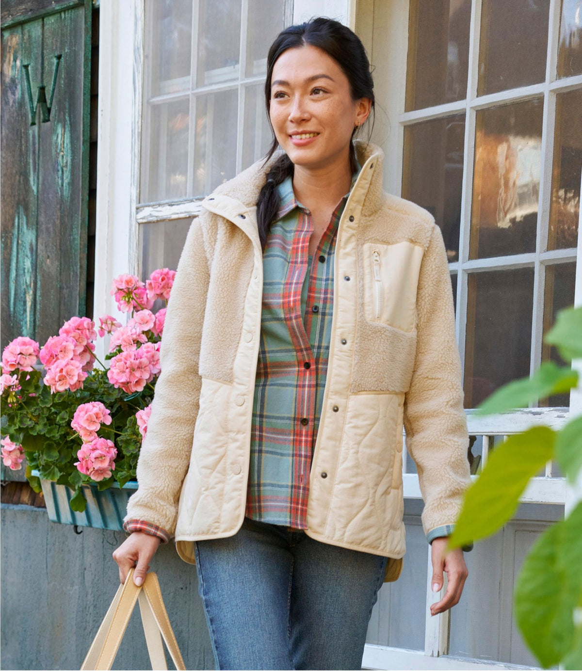 L.L.Bean Women's Bean's Mixed Media Sherpa Fleece Jacket Classic Navy