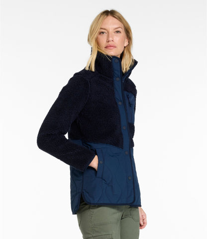 L.L.Bean Women's Bean's Mixed Media Sherpa Fleece Jacket Classic Navy