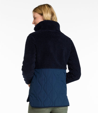 L.L.Bean Women's Bean's Mixed Media Sherpa Fleece Jacket Classic Navy