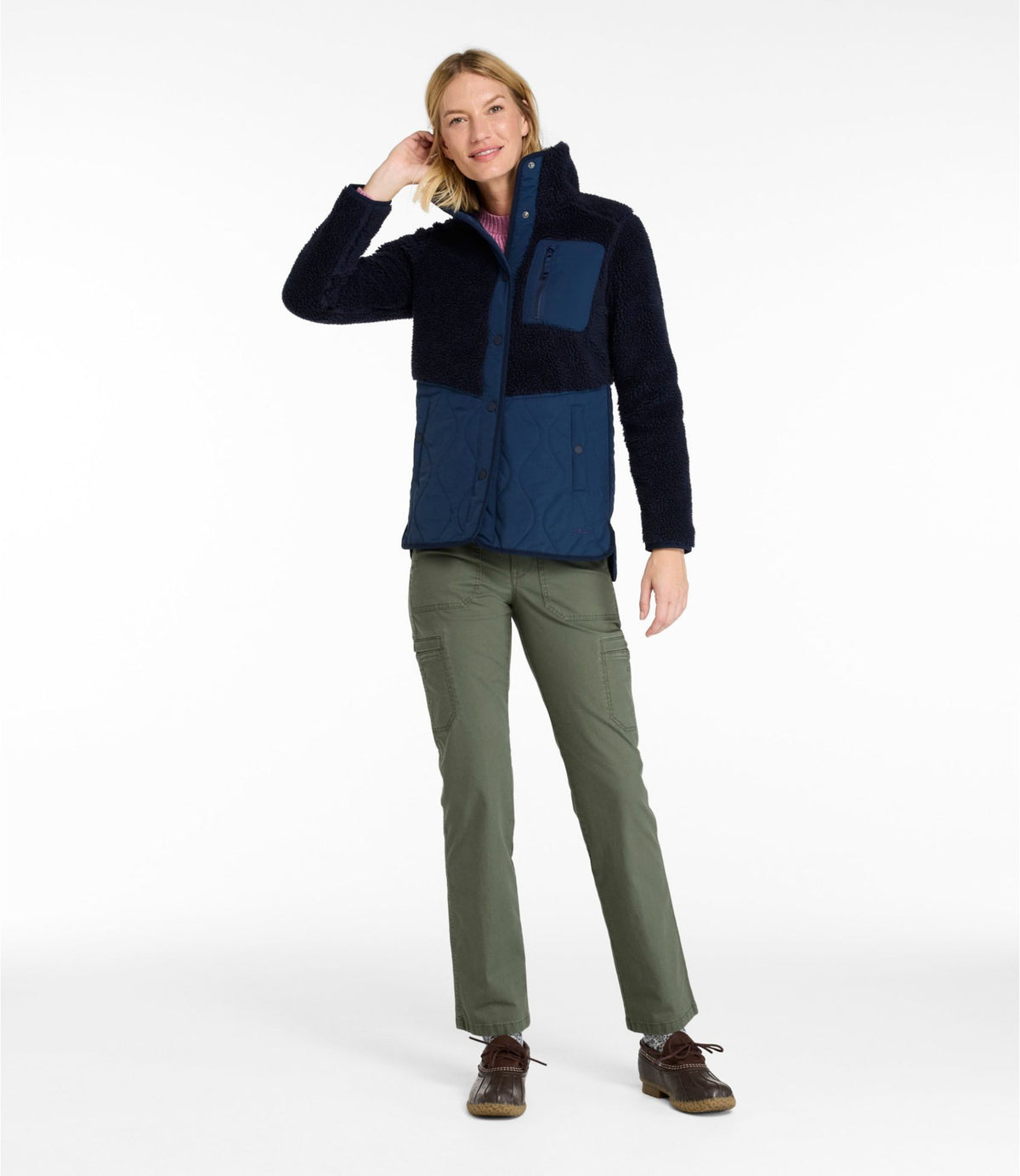 L.L.Bean Women's Bean's Mixed Media Sherpa Fleece Jacket Classic Navy