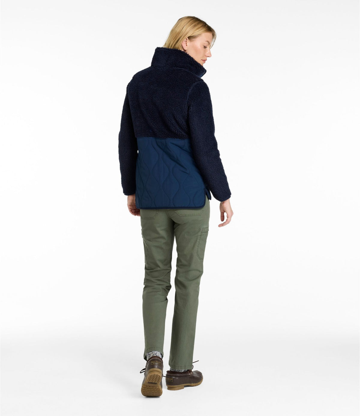 L.L.Bean Women's Bean's Mixed Media Sherpa Fleece Jacket Classic Navy
