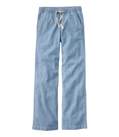 L.L.Bean Women's Lakewashed Pull-On Chinos, Mid-Rise Wide-Leg Chambray Chambray