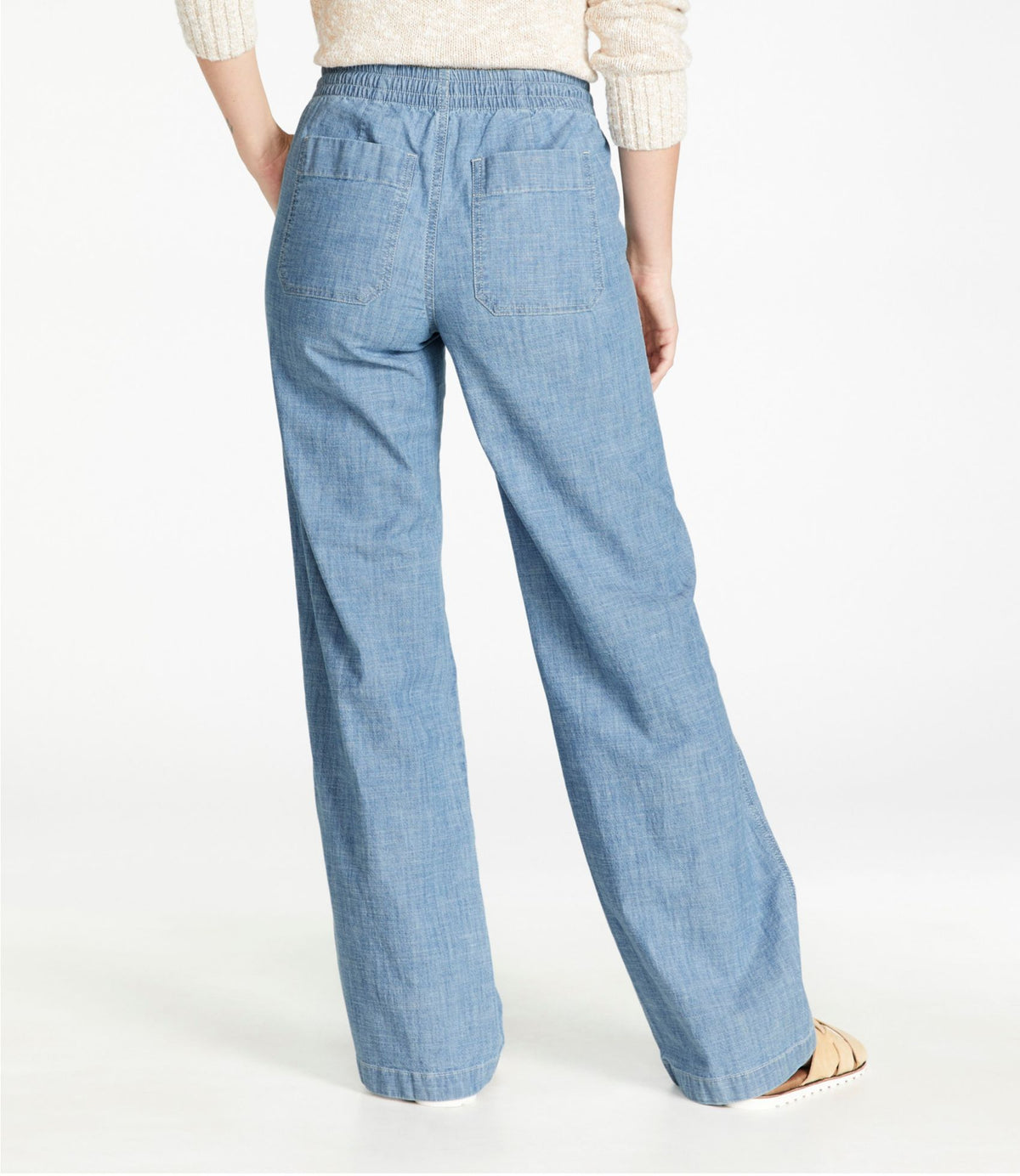 L.L.Bean Women's Lakewashed Pull-On Chinos, Mid-Rise Wide-Leg Chambray Chambray