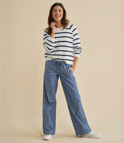 L.L.Bean Women's Lakewashed Pull-On Chinos, Mid-Rise Wide-Leg Chambray Chambray
