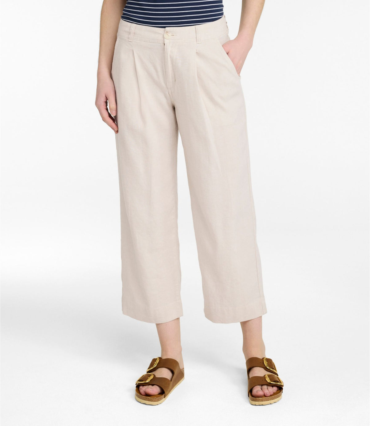 L.L.Bean Women's Lakeside Linen-Blend Pants, Crop Classic Navy