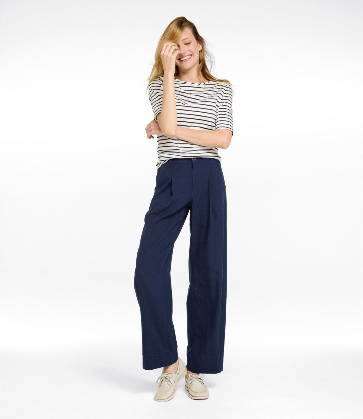 L.L.Bean Women's Lakeside Linen-Blend Pants, Wide Straight-Leg Classic Navy
