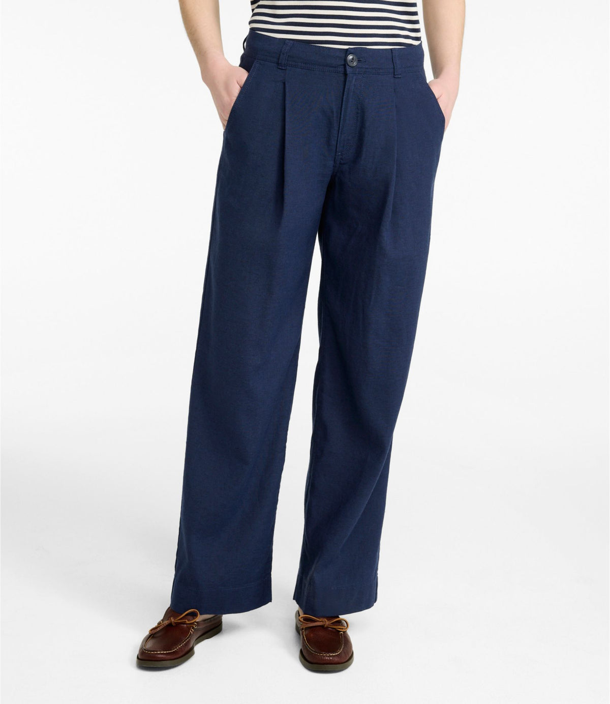 L.L.Bean Women's Lakeside Linen-Blend Pants, Wide Straight-Leg Classic Navy