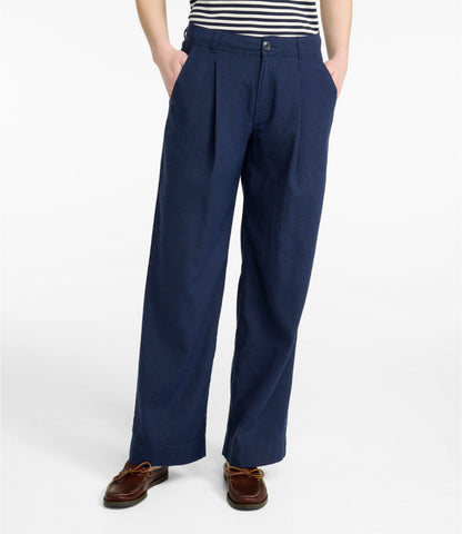 L.L.Bean Women's Lakeside Linen-Blend Pants, Wide Straight-Leg Classic Navy