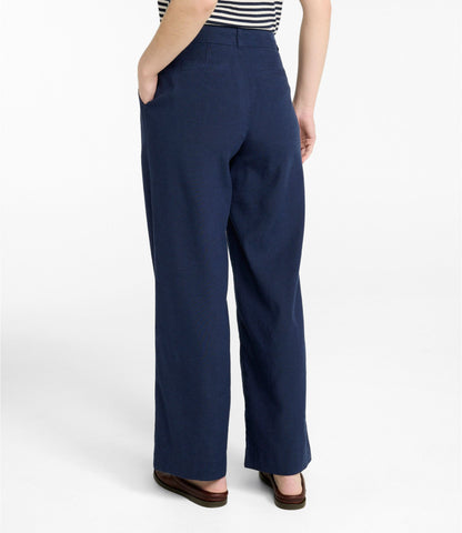 L.L.Bean Women's Lakeside Linen-Blend Pants, Wide Straight-Leg Classic Navy