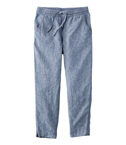 L.L.Bean Women's Premium Linen Pull-On Ankle Pants, Mid-Rise Tapered-Leg Bright Mariner