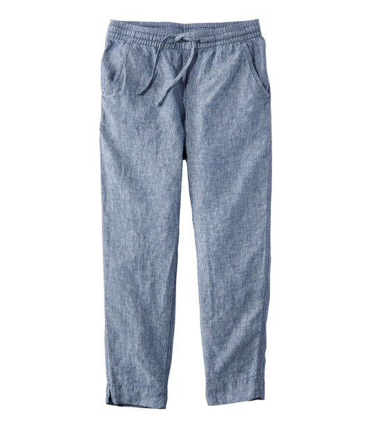 L.L.Bean Women's Premium Linen Pull-On Ankle Pants, Mid-Rise Tapered-Leg Bright Mariner