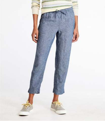 L.L.Bean Women's Premium Linen Pull-On Ankle Pants, Mid-Rise Tapered-Leg Bright Mariner