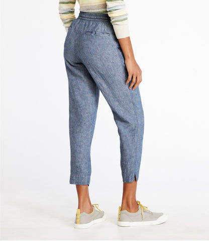 L.L.Bean Women's Premium Linen Pull-On Ankle Pants, Mid-Rise Tapered-Leg Bright Mariner