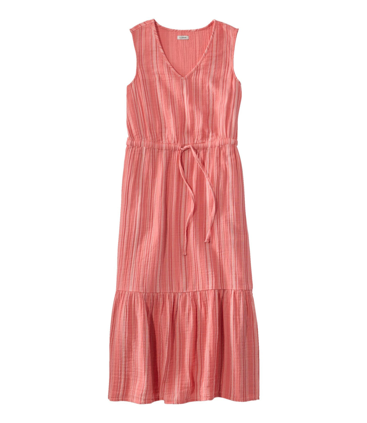L.L.Bean Women's Cloud Gauze Midi Dress, Stripe Dark Salmon Multi Stripe