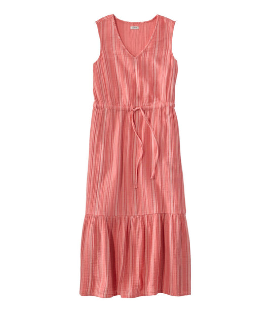 L.L.Bean Women's Cloud Gauze Midi Dress, Stripe Dark Salmon Multi Stripe