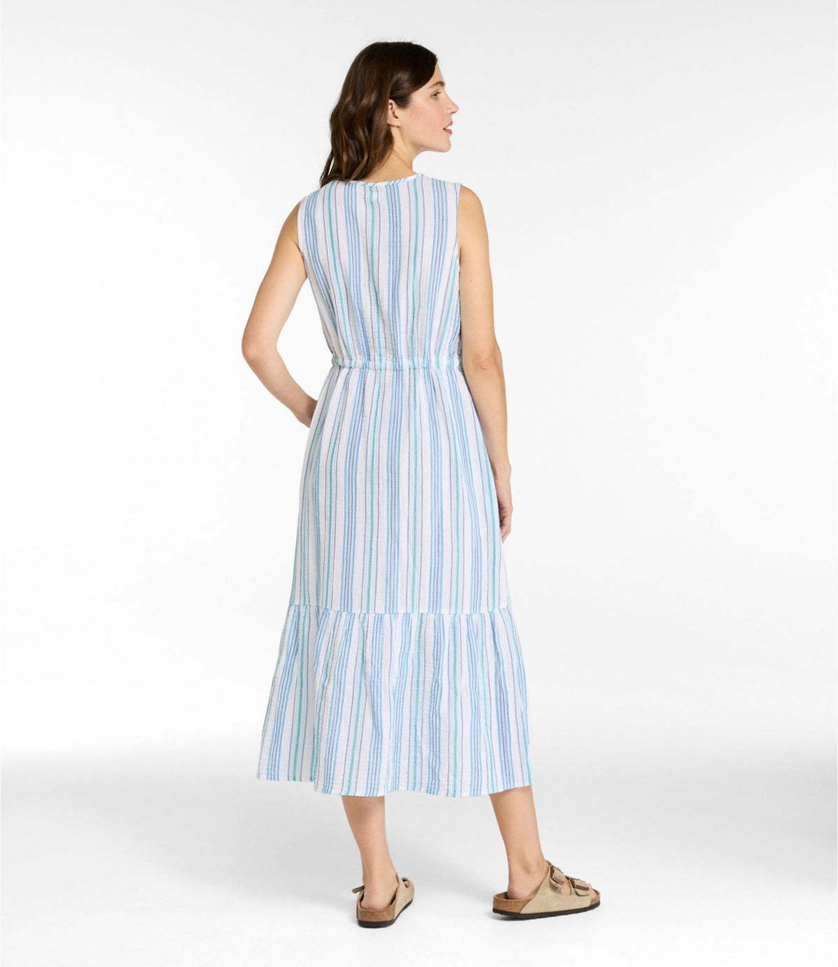 L.L.Bean Women's Cloud Gauze Midi Dress, Stripe Dark Salmon Multi Stripe