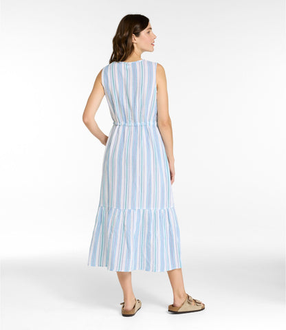 L.L.Bean Women's Cloud Gauze Midi Dress, Stripe Dark Salmon Multi Stripe