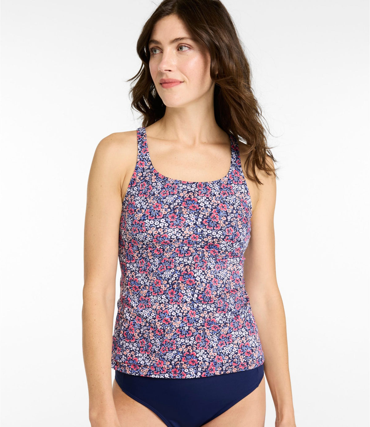 L.L.Bean Women's L.L.Bean Coastal Essential Scoop Tankini Top, Print Darkest Navy Ditsy Floral