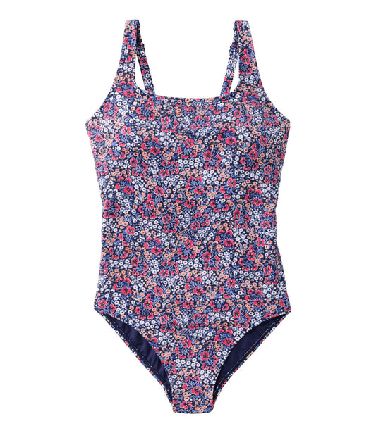 L.L.Bean Women's L.L.Bean Coastal Essential Scoop Tanksuit, Print Darkest Navy Ditsy Floral