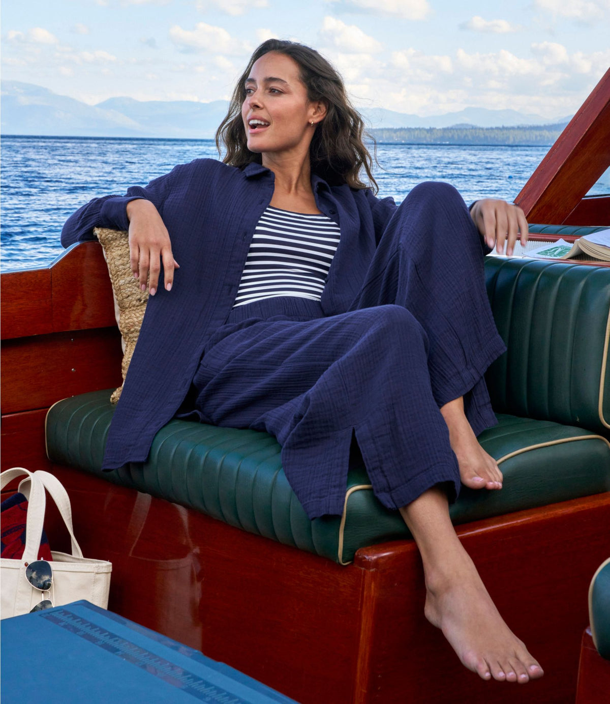 L.L.Bean Women's Cloud Gauze Cover-Up Shirt Darkest Navy