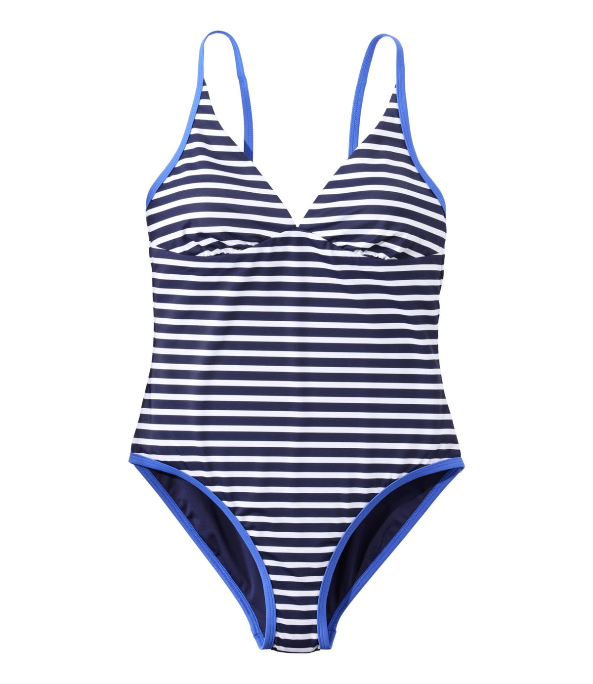 L.L.Bean Women's Coastal Essentials Swimwear, V-Neck Tanksuit Print Darkest Navy Sailor Stripe