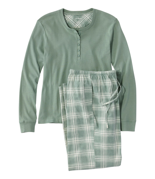 L.L.Bean Women's Cozy PJ Set Faded Sage Plaid