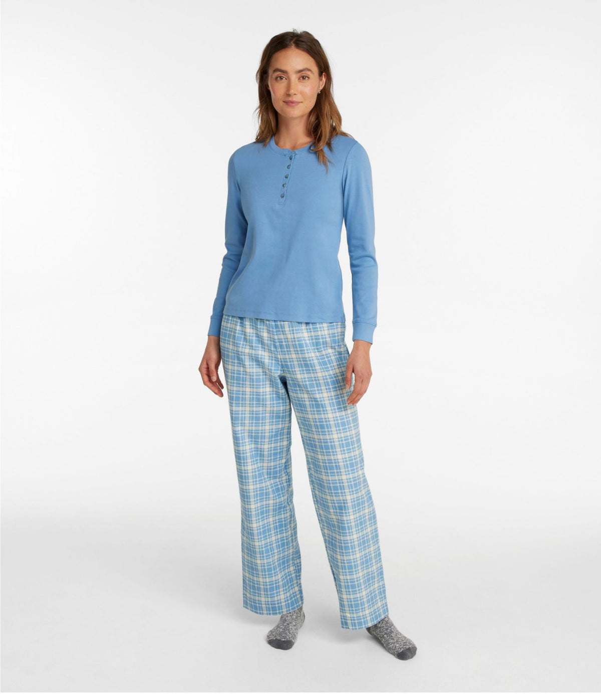 L.L.Bean Women's Cozy PJ Set Faded Sage Plaid