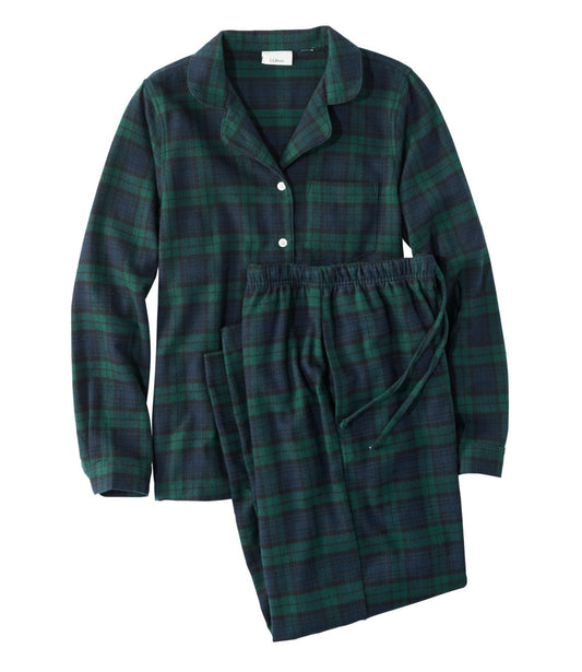 L.L.Bean Women's Scotch Plaid Flannel Pajamas Black Watch