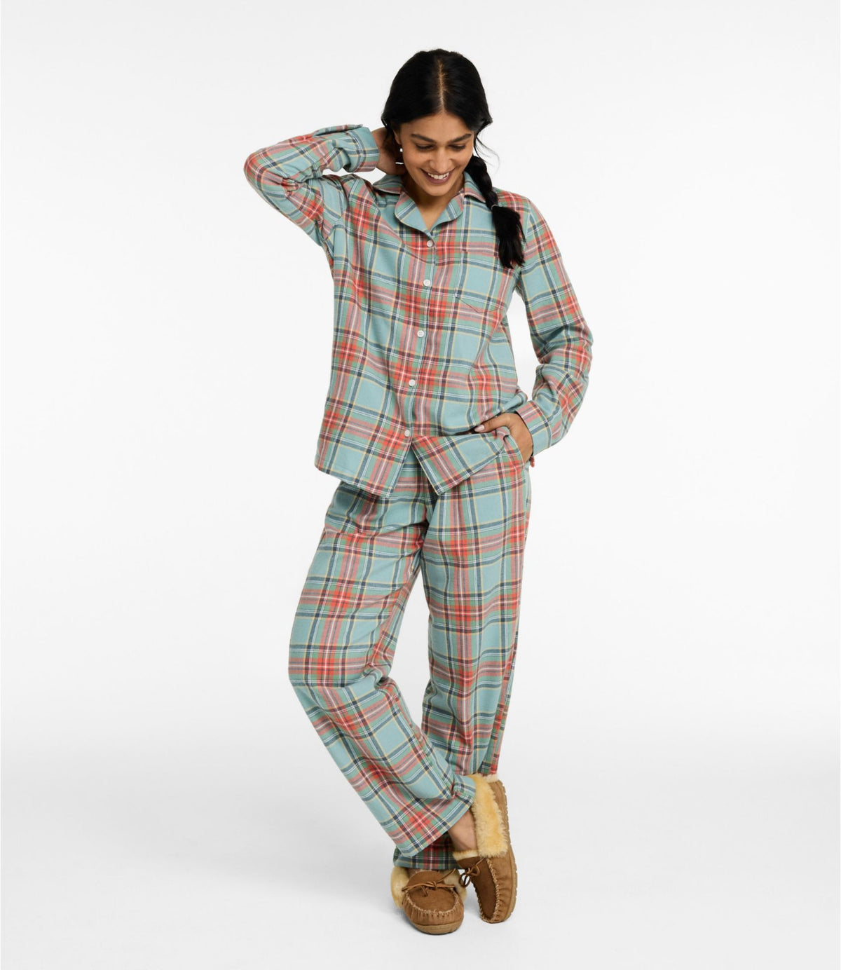 L.L.Bean Women's Scotch Plaid Flannel Pajamas Black Watch