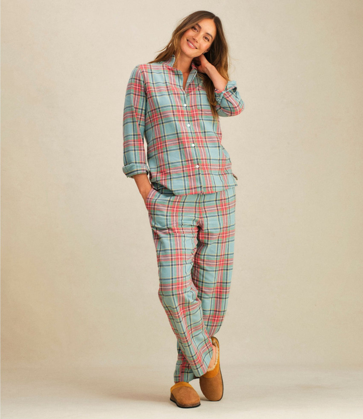 L.L.Bean Women's Scotch Plaid Flannel Pajamas Black Watch