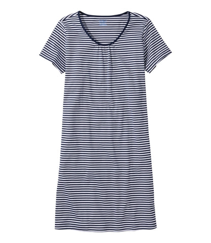 L.L.Bean Women's Supima® Nightgown, Short-Sleeve Stripe Classic Navy Stripe