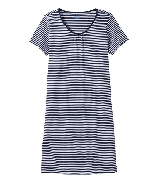 L.L.Bean Women's Supima® Nightgown, Short-Sleeve Stripe Classic Navy Stripe