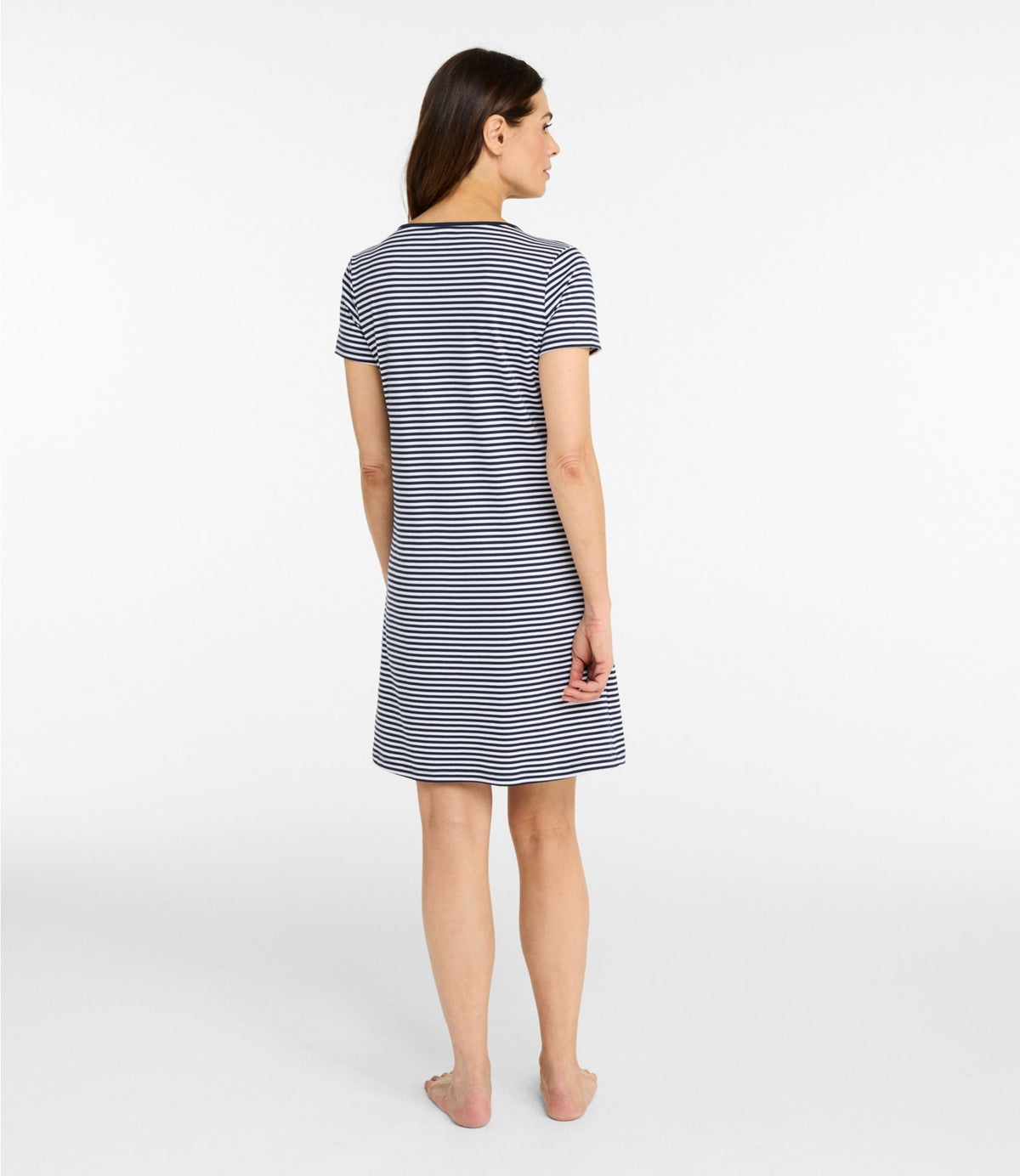 L.L.Bean Women's Supima® Nightgown, Short-Sleeve Stripe Classic Navy Stripe
