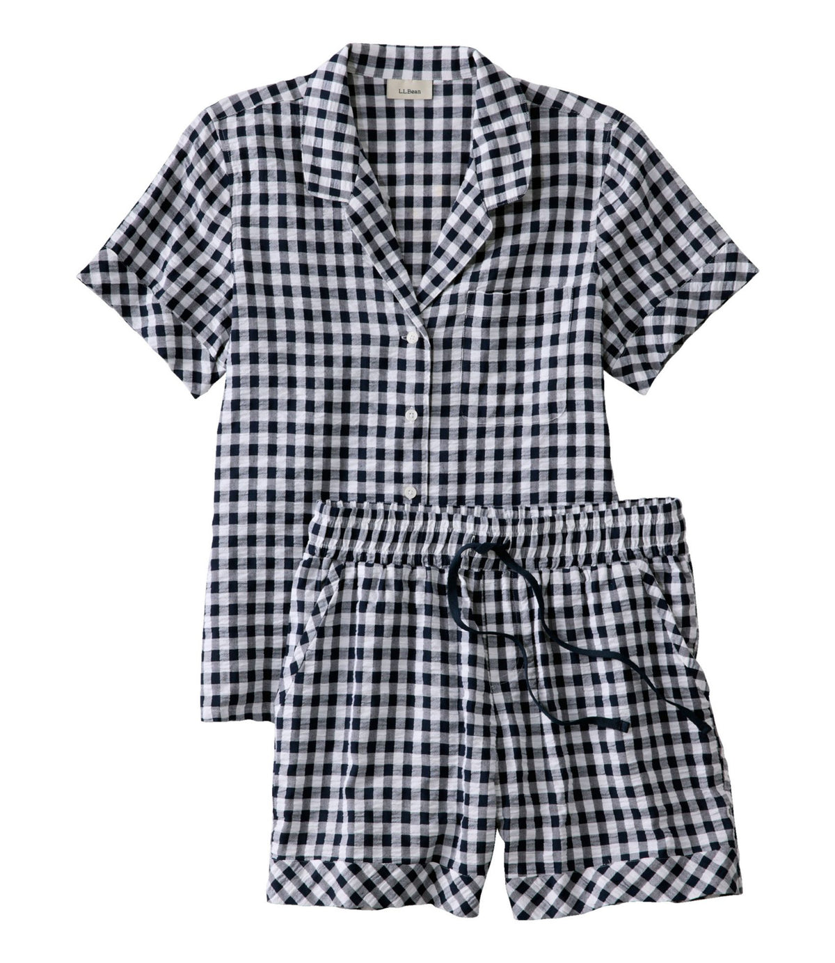 L.L.Bean Women's Bean's Seacoast Seersucker Short Set Classic Navy Gingham