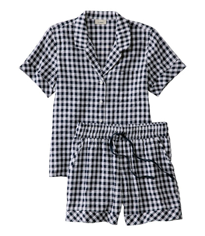 L.L.Bean Women's Bean's Seacoast Seersucker Short Set Classic Navy Gingham