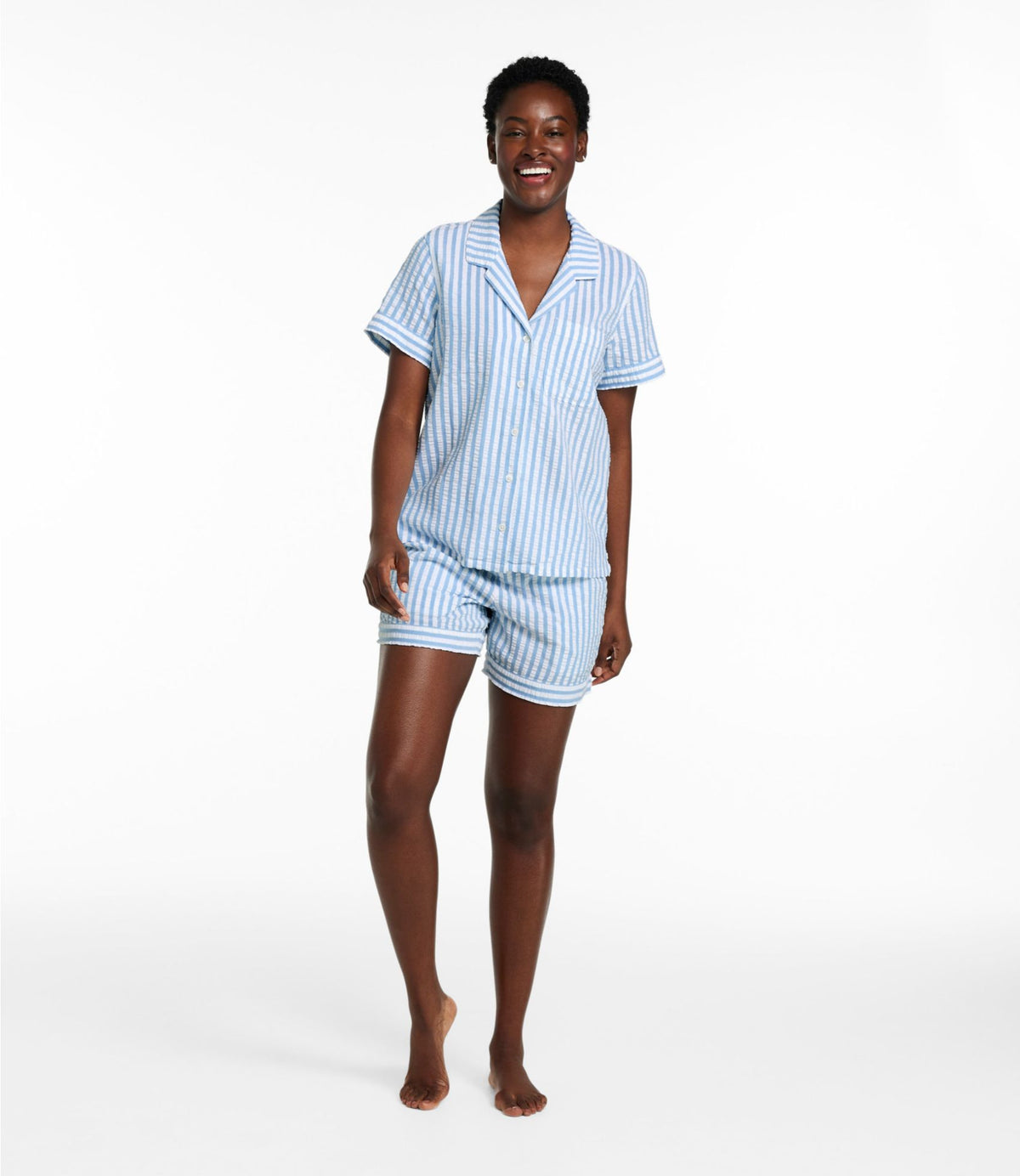 L.L.Bean Women's Bean's Seacoast Seersucker Short Set Classic Navy Gingham