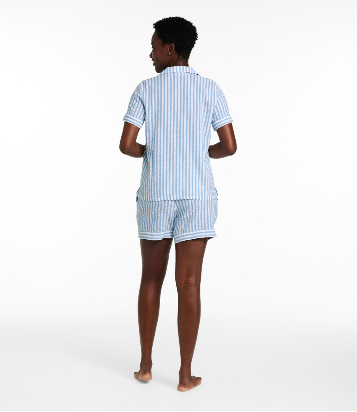 L.L.Bean Women's Bean's Seacoast Seersucker Short Set Classic Navy Gingham