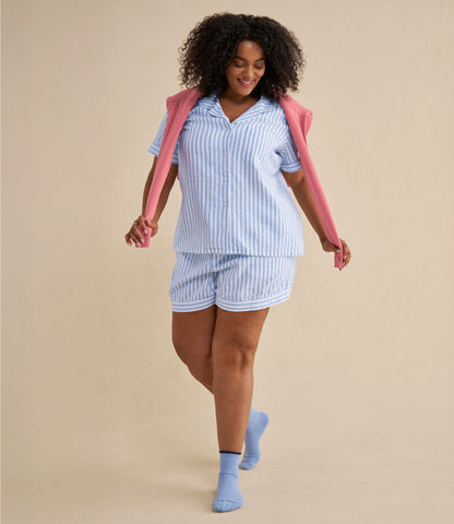 L.L.Bean Women's Bean's Seacoast Seersucker Short Set Classic Navy Gingham