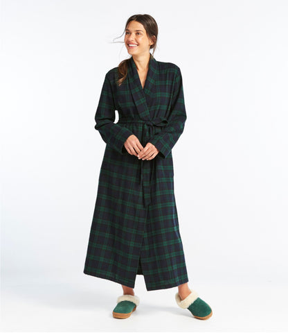 L.L.Bean Women's Scotch Plaid Flannel Robe Bean of Freeport Green