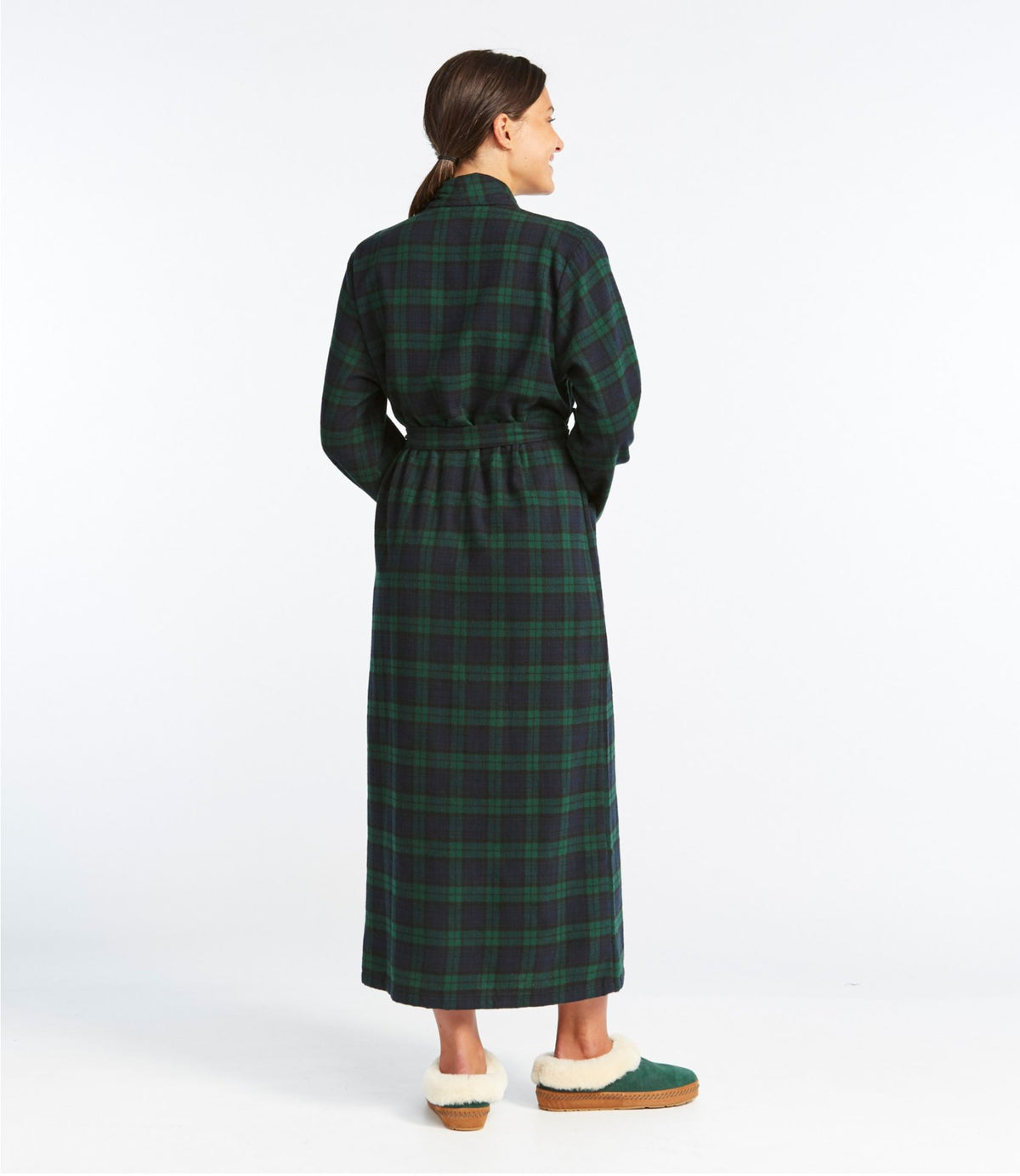 L.L.Bean Women's Scotch Plaid Flannel Robe Bean of Freeport Green